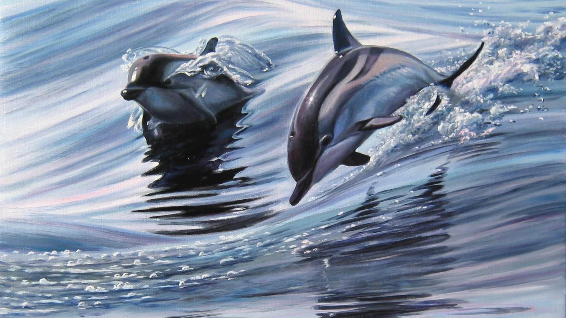 полёт, елена самарская, животные, дельфины, живопись
