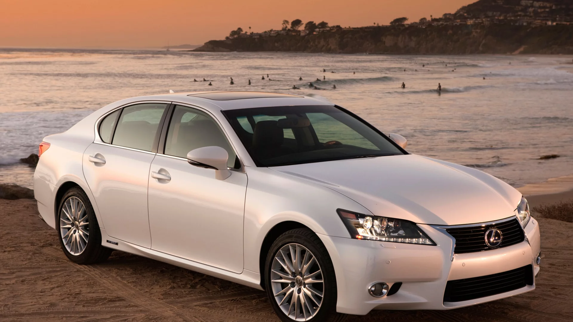 лексус, передок, белый, gs450h, гс, lexus, берег, седан, пляж