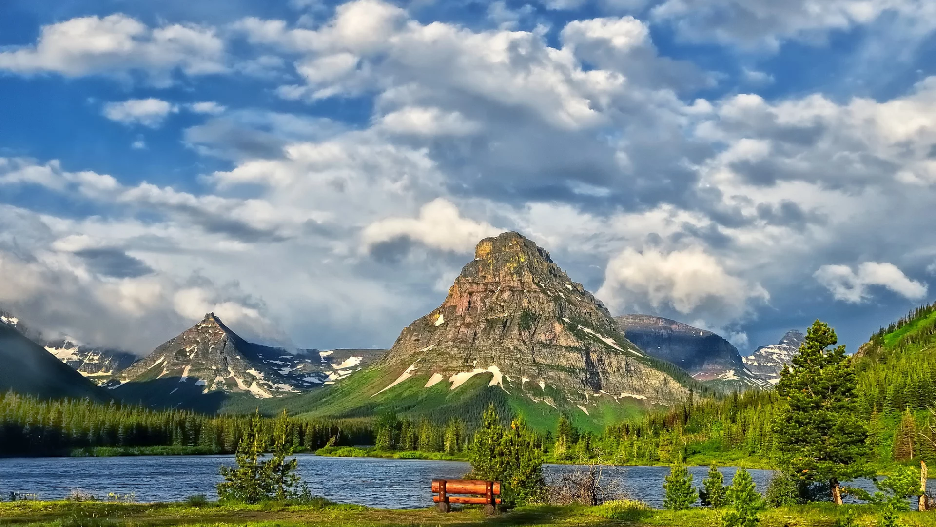 облака, озеро, glacier national park, горы