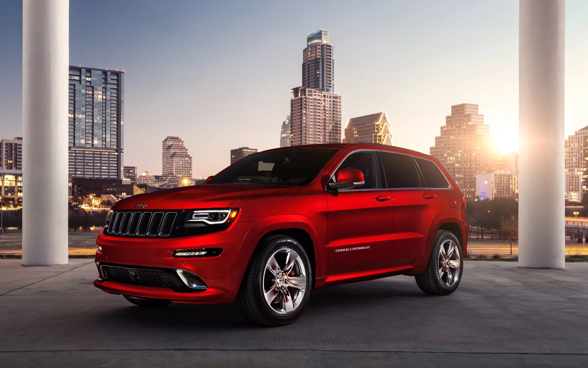 building, city, red, srt, город, здания, jeep, джип, grand cherokee, красный