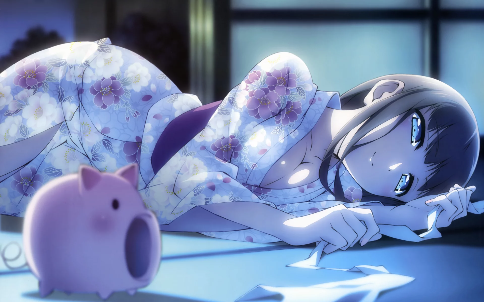 кимоно, девушка, пол, accel world, kurasaki fuuko , черные волосы