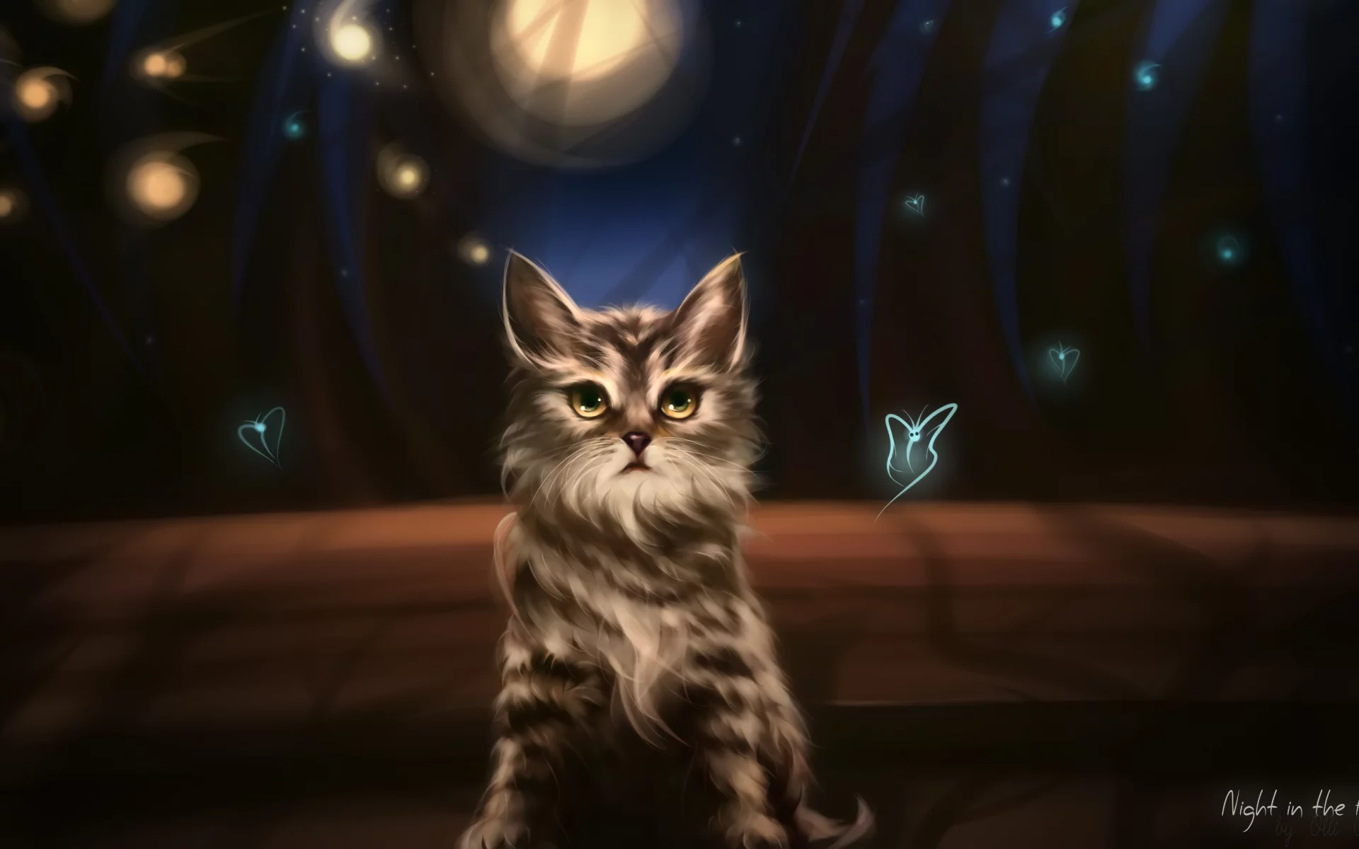 тени, скамейка, котёнок, вечер, парк, ночь, кошка, дикий