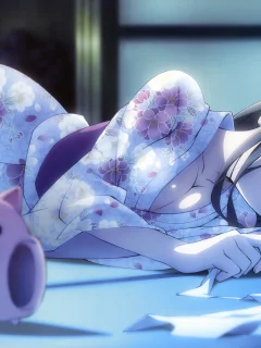 кимоно, девушка, пол, accel world, kurasaki fuuko , черные волосы