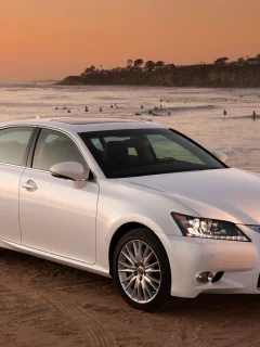 лексус, передок, белый, gs450h, гс, lexus, берег, седан, пляж