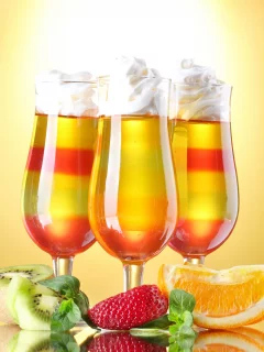 фрукты, клубника, бокалы, киви, коктейли, апельсин