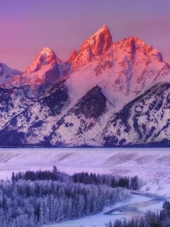 wyoming, grand teton national park, alpenglow on grand teton - snake river overlook, горы