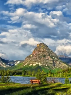 облака, озеро, glacier national park, горы