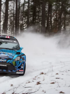fiesta, rally, ford, wrc, занос, зима, форд, снег, поворот, деревья