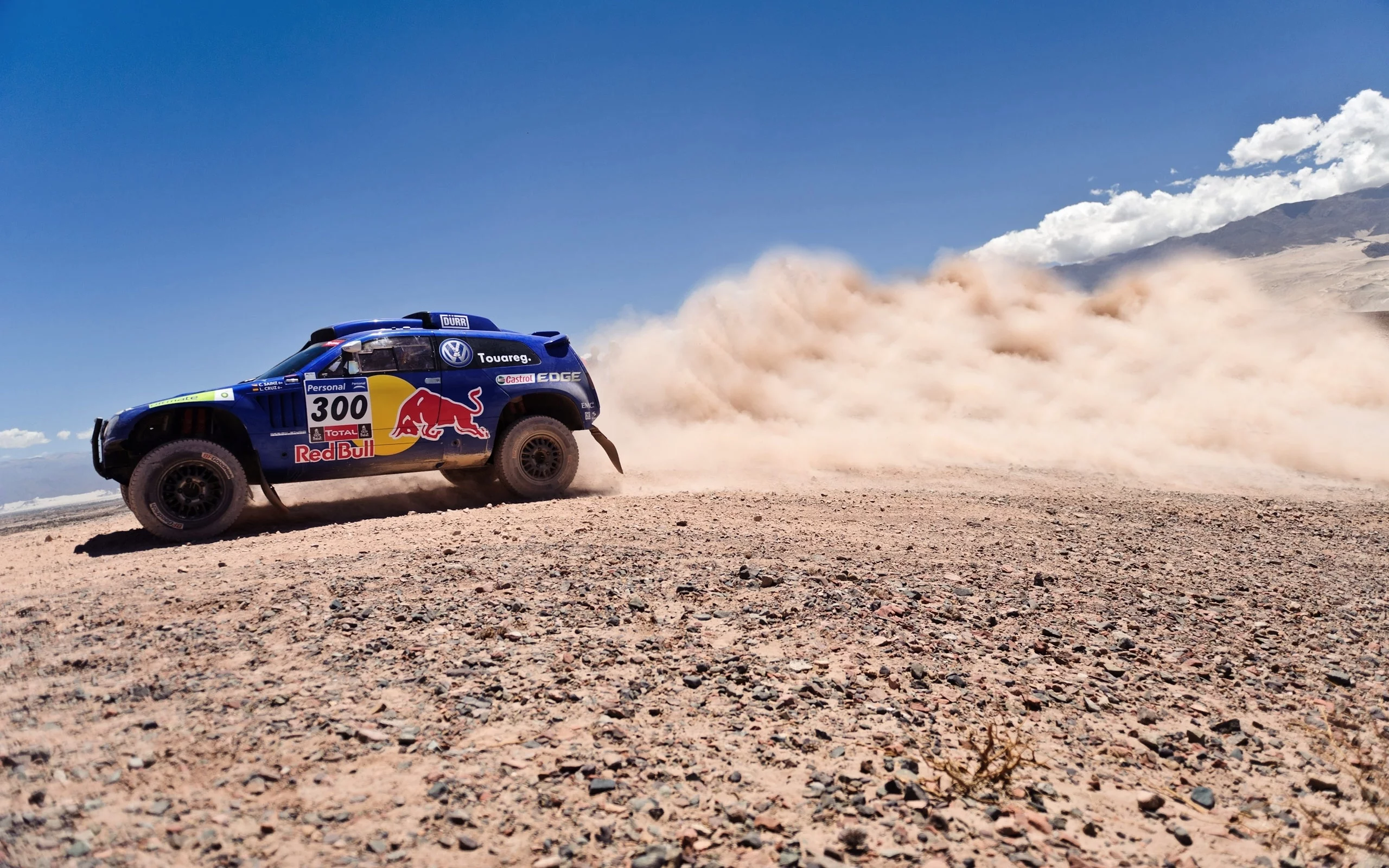 rally, volkswagen, синий, небо, red bull, touareg, пыль, dakar, внедорожник