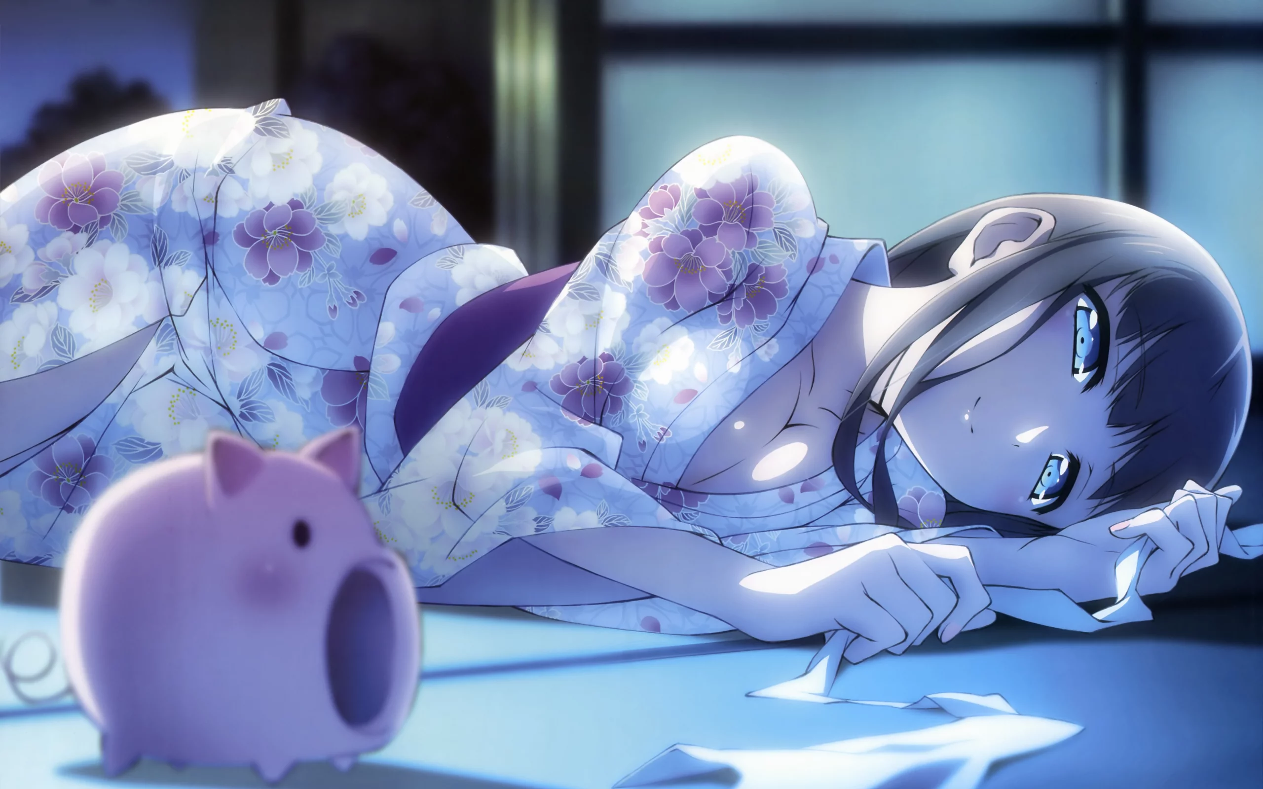кимоно, девушка, пол, accel world, kurasaki fuuko , черные волосы