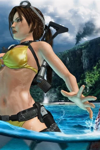 вода, lara croft, far cry 3, поза, нож, кровь, купальник, tomb raider