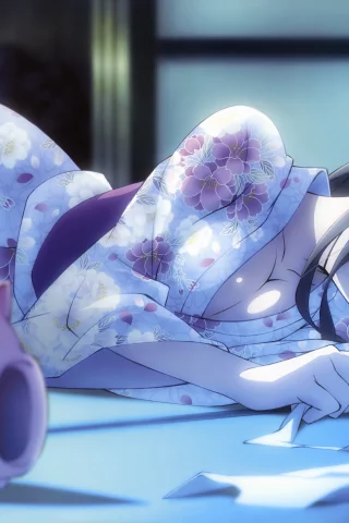 кимоно, девушка, пол, accel world, kurasaki fuuko , черные волосы