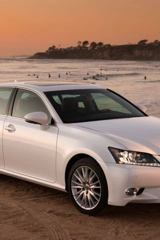 лексус, передок, белый, gs450h, гс, lexus, берег, седан, пляж