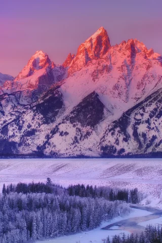 wyoming, grand teton national park, alpenglow on grand teton - snake river overlook, горы