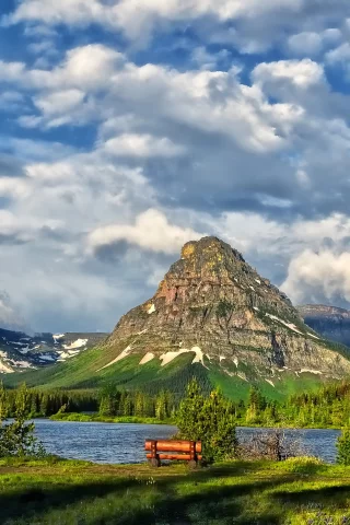 облака, озеро, glacier national park, горы