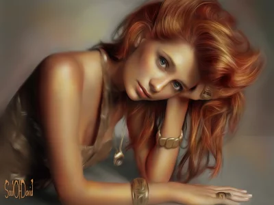 взгляд, рука, mischa barton, рыжие волосы, девушка, лицо, арт