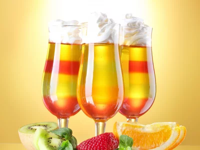 фрукты, клубника, бокалы, киви, коктейли, апельсин