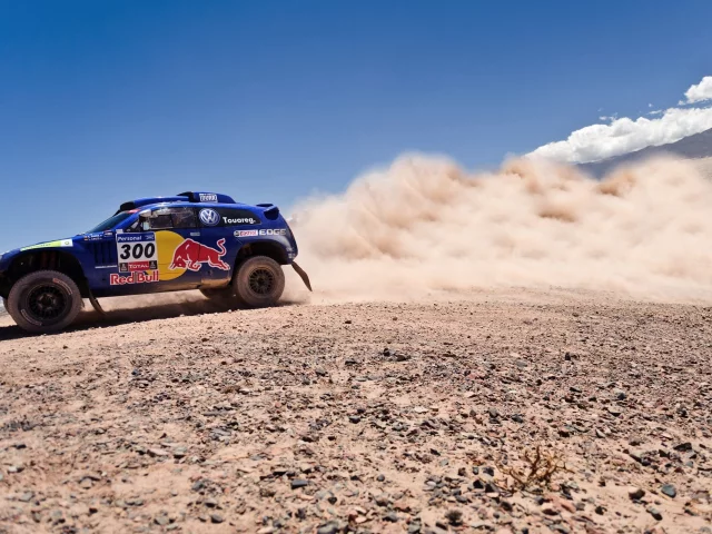 rally, volkswagen, синий, небо, red bull, touareg, пыль, dakar, внедорожник