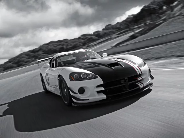 тучи, черно-белый, dodge, viper, srt10, дорога