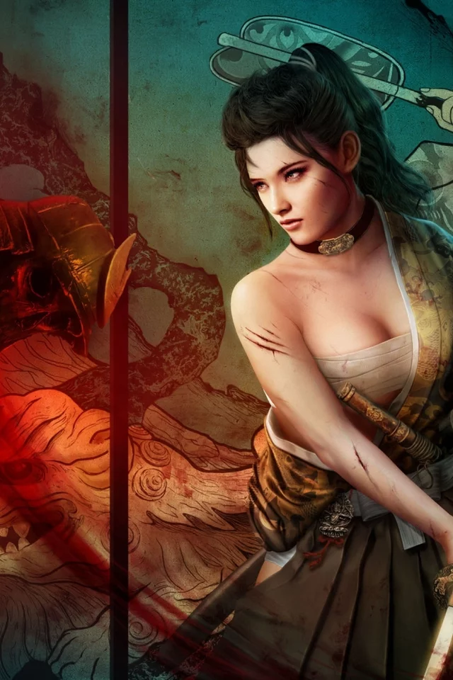 legend of the five rings , арт, девушка, mario wibisono, matsu rika, катана