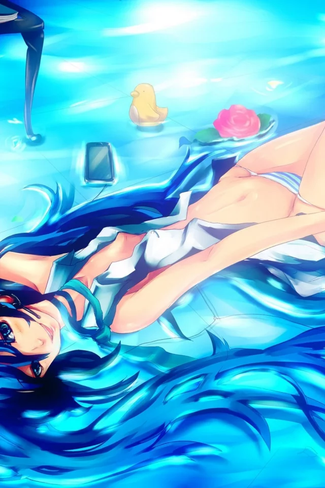 hatsune miku, улыбка, трусики, цветы, голубые глаза, вокалоид