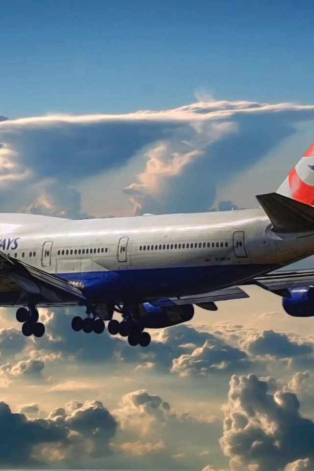 аэропорт, самолет, boeing, 747, пассажирский, british airways