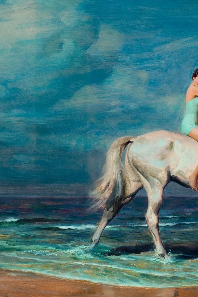 мужчина, берег, вода, tom lovell, двое, конь, женщина