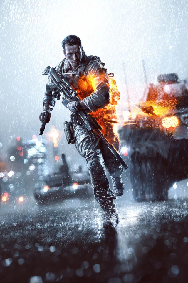 снайперская винтовка, bf4, оружие, солдат, бег, battlefield 4