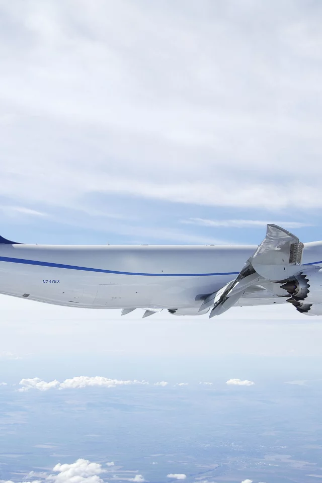 день, boeing, небо, летит, самолет, 747-8, в воздухе, грузовой