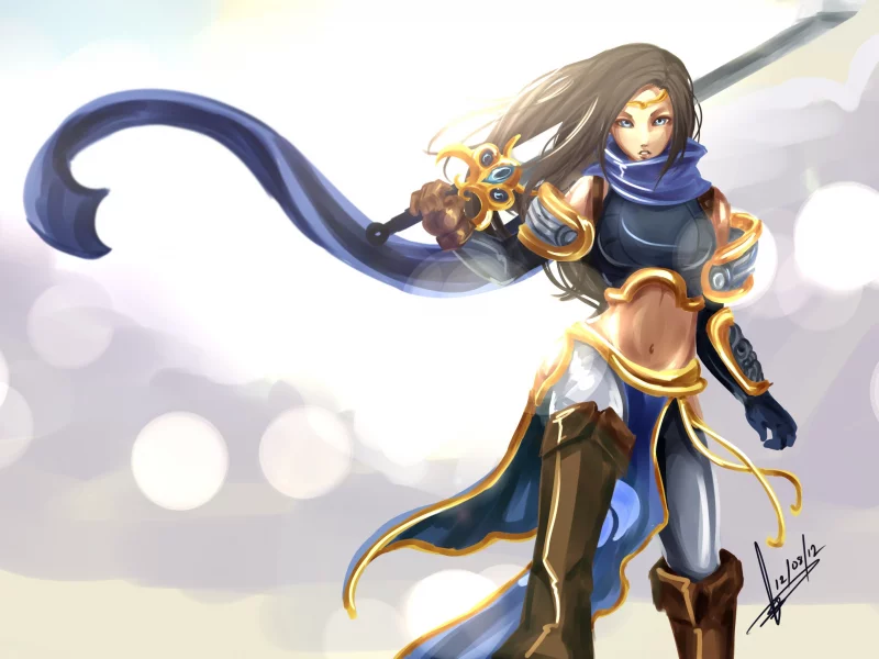 league of legends, garena, девушка, lol, фанарт, меч, доспехи