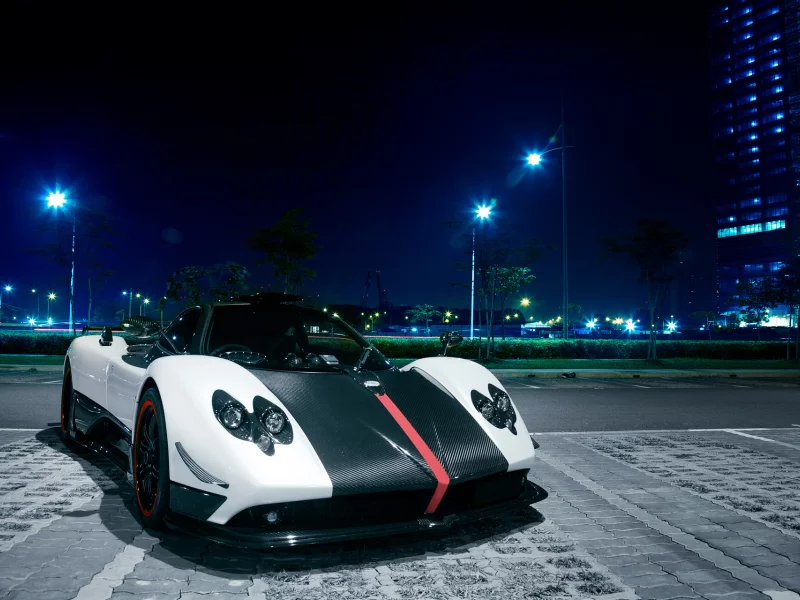 ночь, zonda, город, сингапур, pagani, cinque