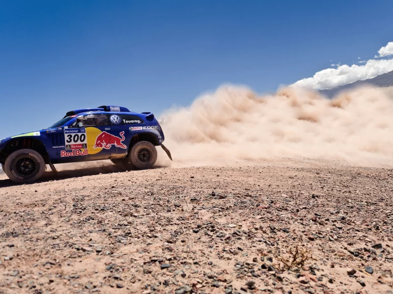 rally, volkswagen, синий, небо, red bull, touareg, пыль, dakar, внедорожник