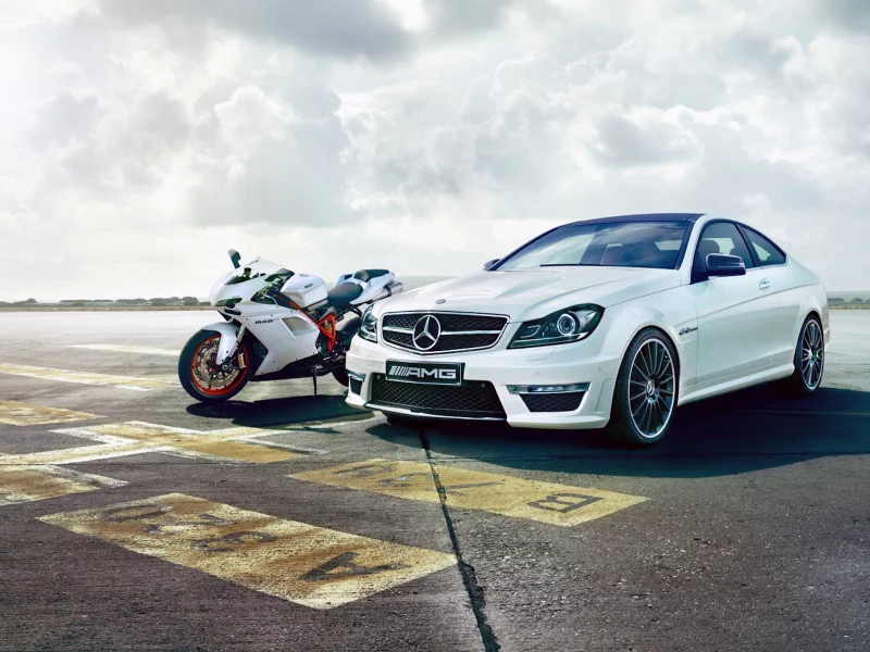 дукати, ducati 848, мотоцикл, мерседес, спортбайк, mercedes c63 amg