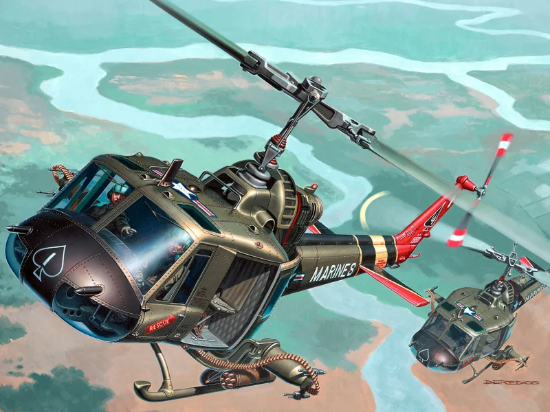 арт, bell, вертолет, американский, ирокез, iroquois, hog, uh-1, huey