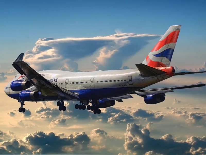 аэропорт, самолет, boeing, 747, пассажирский, british airways