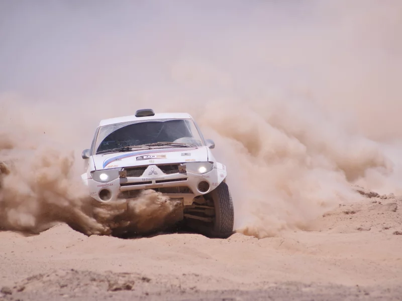 машина, внедорожник, пыль, rally, песок, mitsubishi, занос, dakar