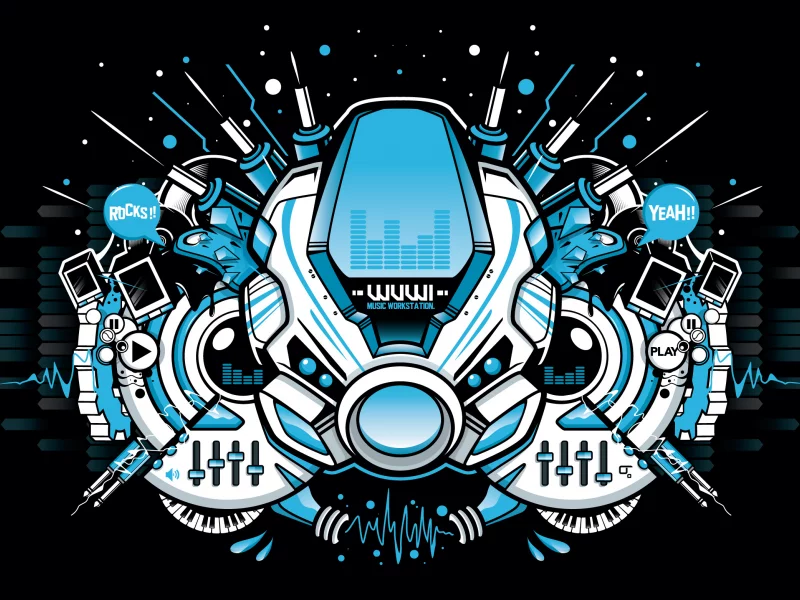 music, by subjektzero, work, station, vector, вектор, черный фон