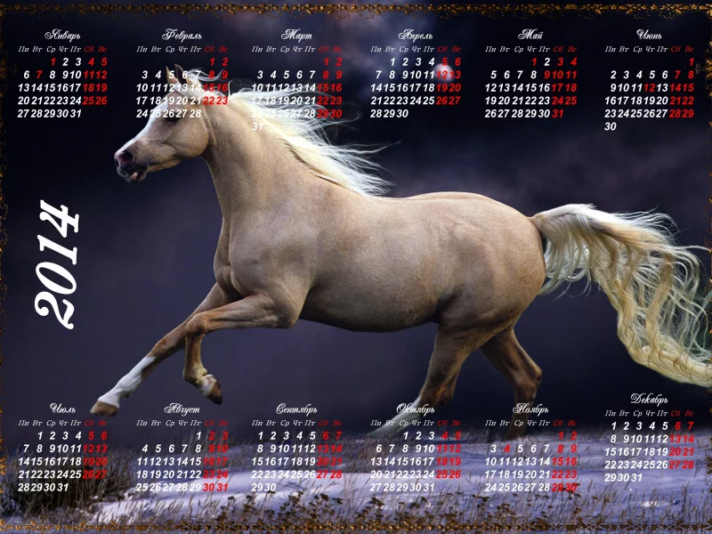 год лошади, календарь, 2014, лошадь, новый год