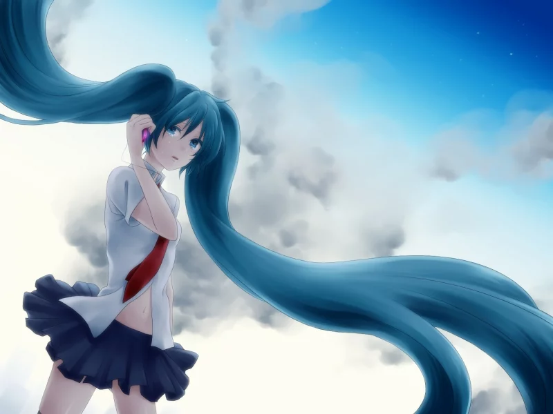 слезы, небо, vocaloid, хвостики, облака, вокалоид, hatsune miku