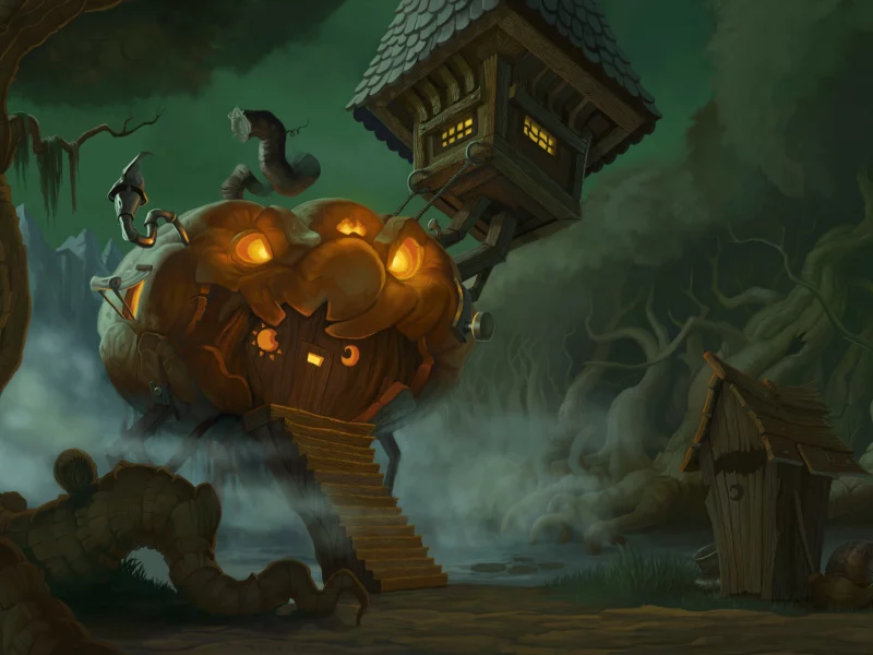 halloween , тыква, арт, сова, лес, дерево, болото, дом