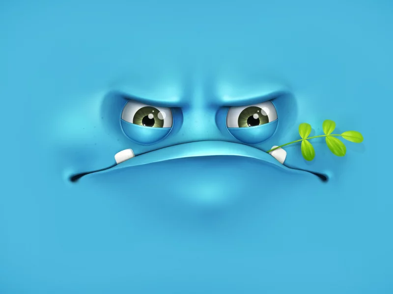 лицо, сердитое, melaamory, синий фон, ветка, grumpy