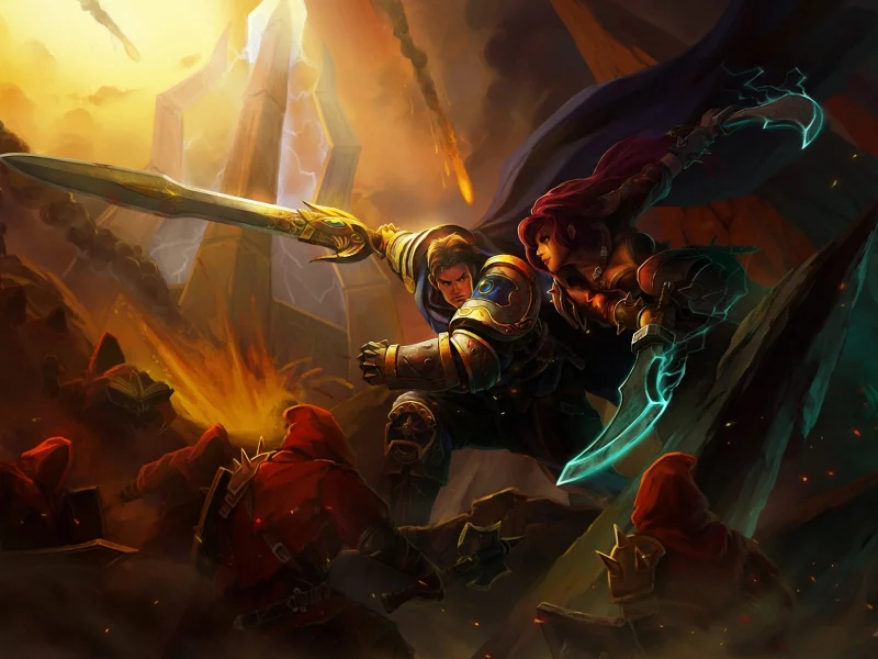 воин, lol, katarina, битва, девушка, арт, league of legends, kan liu