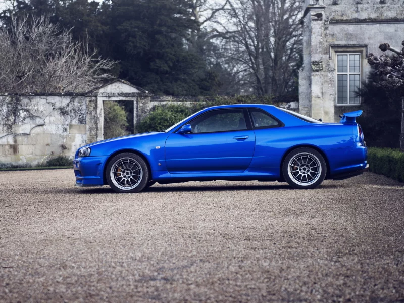 ниссан, nissan skyline, сбоку, синий