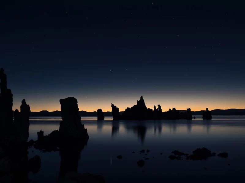 рассвет, mono lake, звезды, озеро, отражение, california