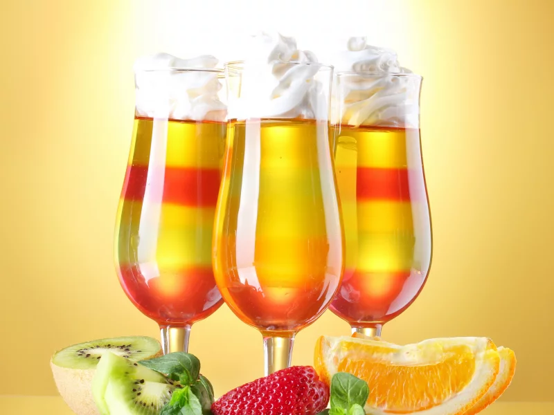 фрукты, клубника, бокалы, киви, коктейли, апельсин