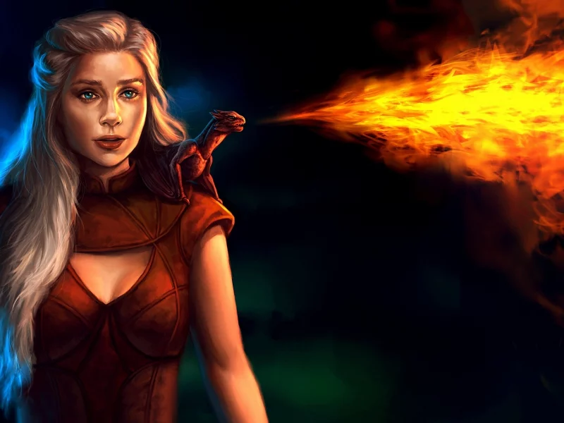 дракон, огонь, арт, девушка, game of thrones