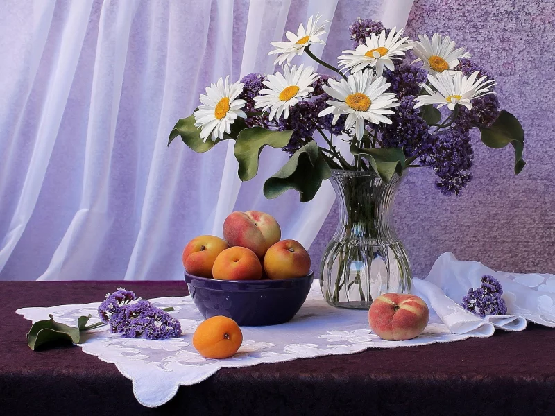 ромашек, painting, арт, столе, на, картина, букет, живопись