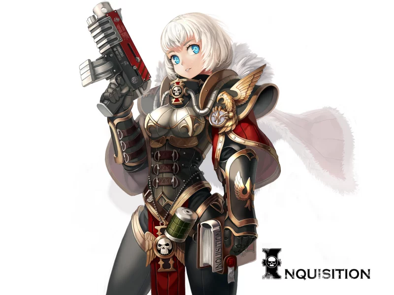 warhammer 40k, книга, оружие, арт, девушка, xil, белый фон