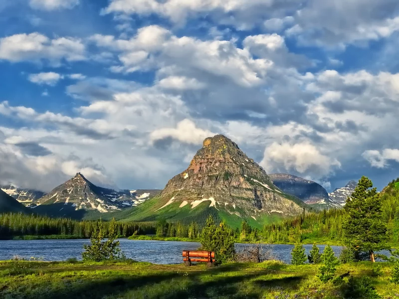 облака, озеро, glacier national park, горы
