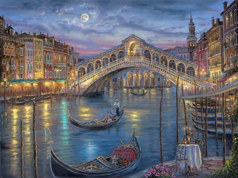 венеция, robert finale, last night on the grand canal, ночь, луна, живопись